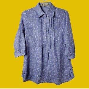 Man Jung Womens Floral Print Pleated  3/4 Sleeve Tunic Shirt  44 Light Purple